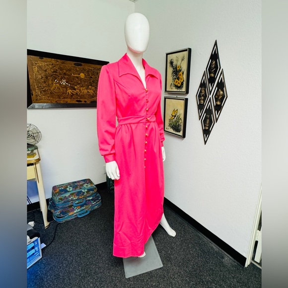 Pink Long Sleeve Polyester Gown - Picture 5 of 12